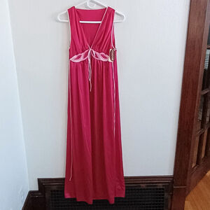 Vtg NWT Lorraine Pink Rose Sleeveless Nightgown Maxi Length Satin Silky Size S